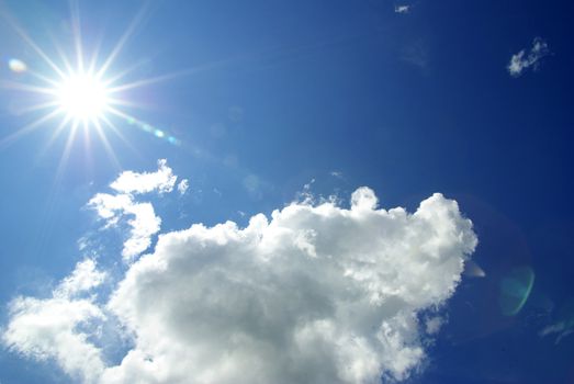 Blue sky background with a tiny clouds