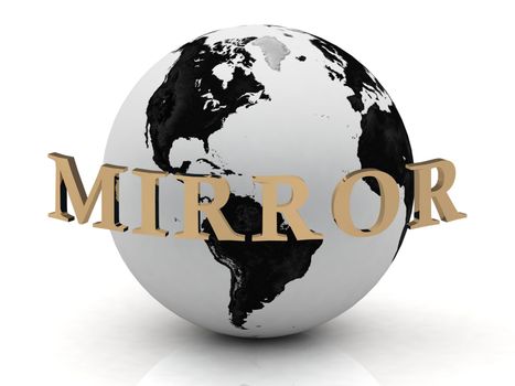 MIRROR abstraction inscription around earth on a white background