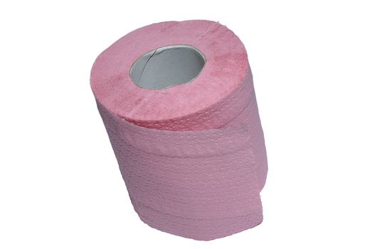 Rolled pink toilet paper isolated on white background. Clipping path.