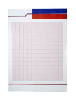 Graph paper in red with blue colors isolated on white background. Copy space.