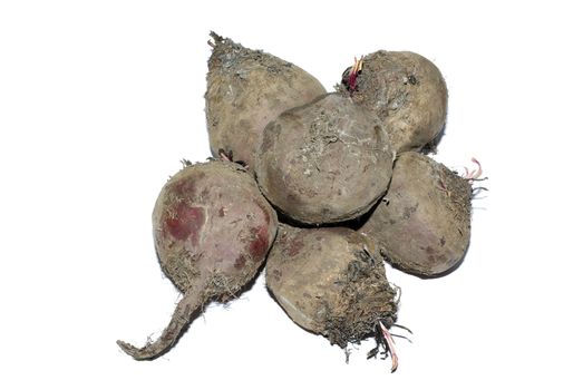 Heap of dirty raw beet isolated on white background.