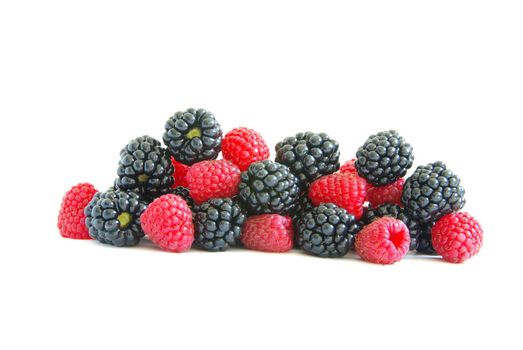 blackberry and raspberry on  white isolated background
