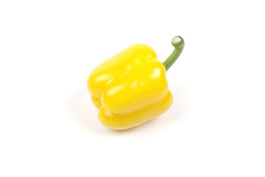 Yellow pepper with green stem isolated on white background.