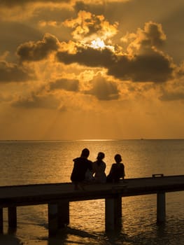 Silhouette of family watching the sun go down