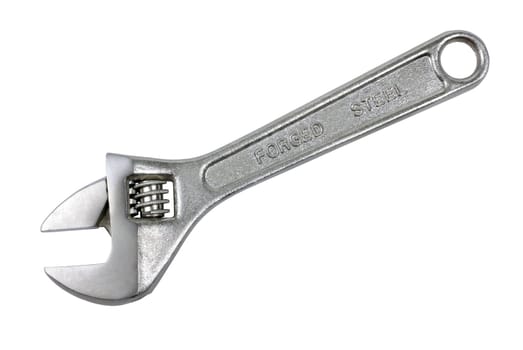 Adjustable metal wrench isolated on the white background.