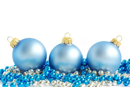 blue christmas balls  isolated on a white