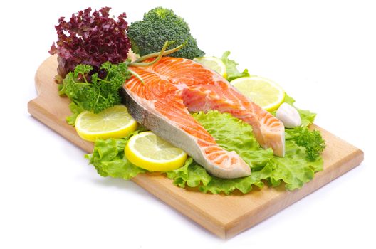 raw salmon and spices isolated