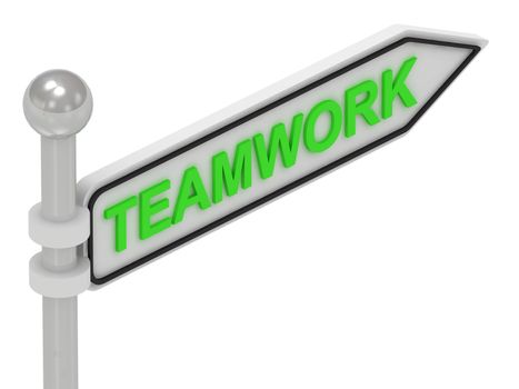 TEAMWORK arrow sign with letters on isolated white background