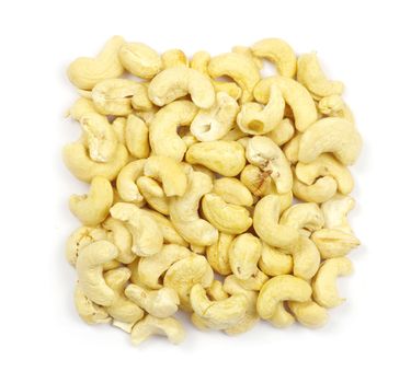 Pile of cashew nuts isolated on white 