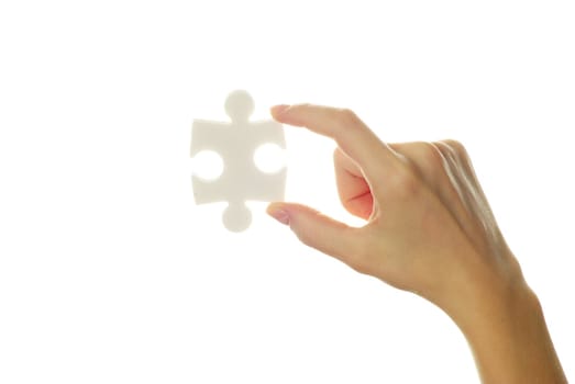  puzzle in hands isolated on white background