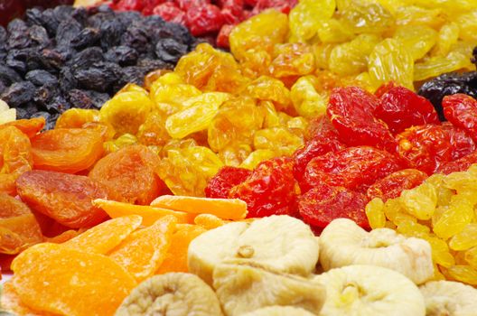 Background made of assorted dried fruits