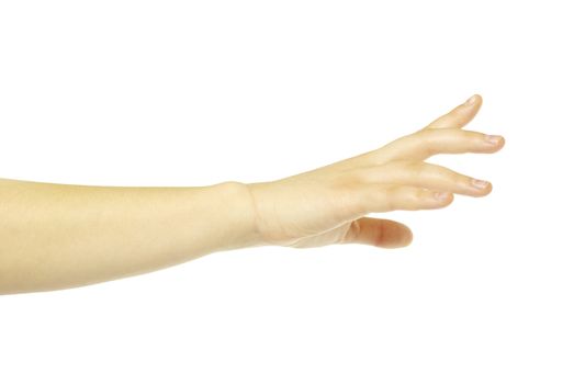 Extended hand for help on a white background