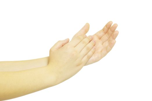 Man is giving applause on a white background