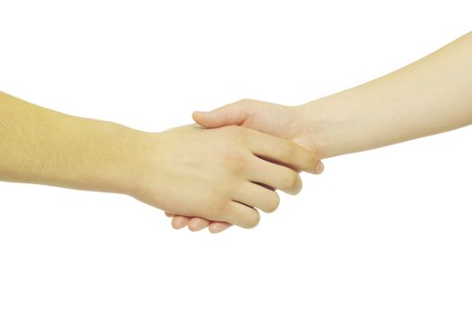 closeup of two men shaking hands isolated over white