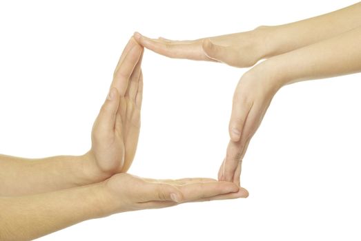 recycling symbol made from hands isolated on white background
