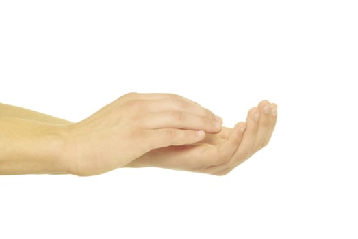 Man is giving applause on a white background