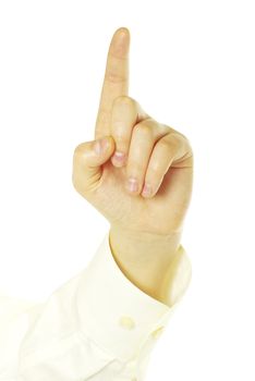 hand touching screen isolated on a white
