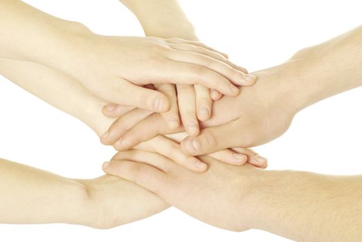 pile of hands isolated on a white