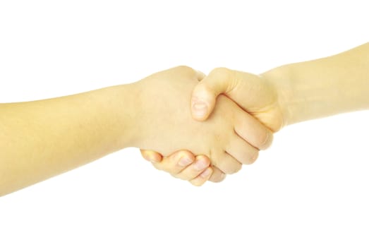 closeup of two men shaking hands isolated over white