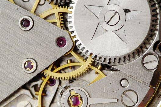 Closeup of old metal clock mechanism