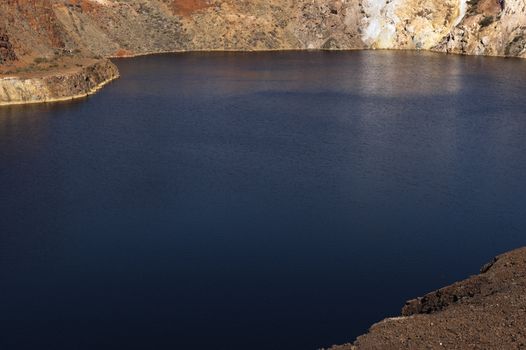 Detail of the São Domingos Mine, a deserted open-pit mine in Mertola, Alentejo, Portugal. This site is one of the volcanogenic massive sulfide ore deposits in the Iberian Pyrite Belt, which extends from the southern Portugal into Spain