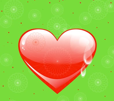 Red heart with a  tears on a green background: abstract illustration