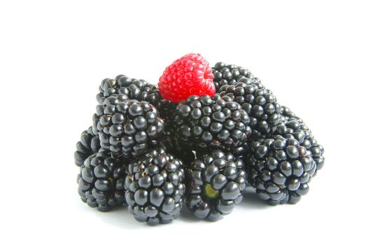 blackberry and raspberry on  white isolated background