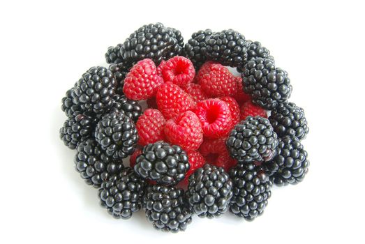 raspberry and blackberry on  white isolated background