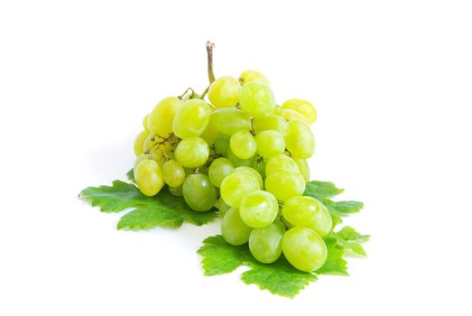  grape with green leaves isolated on white background