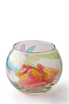 Candies in glass bowl vertical with clipping path