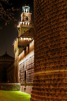 mediaeval castle at night (5) - castello sforzesco - Milan Italy