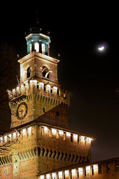 mediaeval castle at night (9) - Castello sforzesco - Milan Italy
