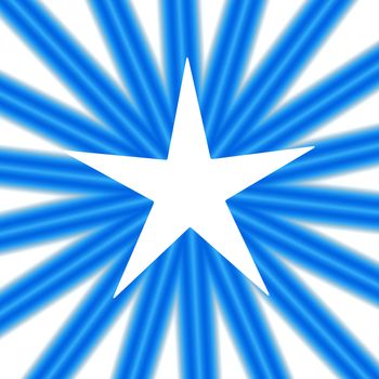 An abstract illustration of a white star on a background of radiating blue lines.