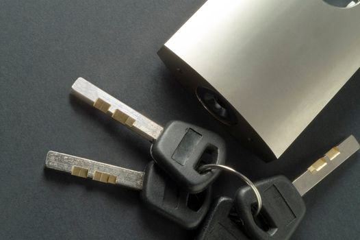 High security padlock with special keys (closeup)