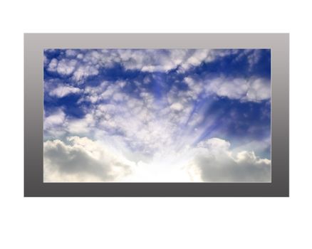 Plasma TV with   sun rays and  Dramatic Clouds 