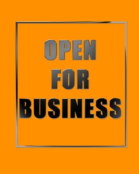 Open for Business signage chromed in orange background