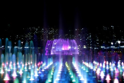 Fountain at Night captured with long exposure vivid colors