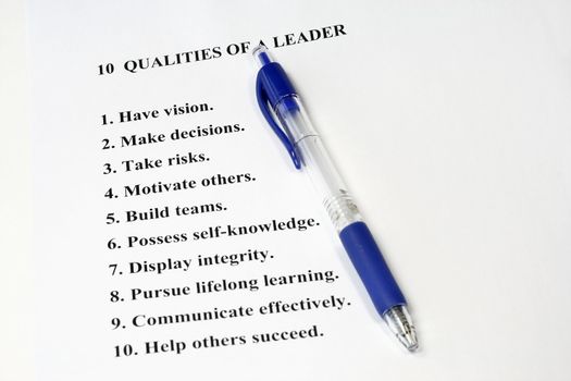 Ten Qualities of a Leader  a business concept for human resources and management.