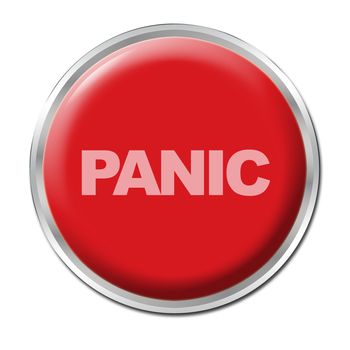 Red round button with the word "Panic"