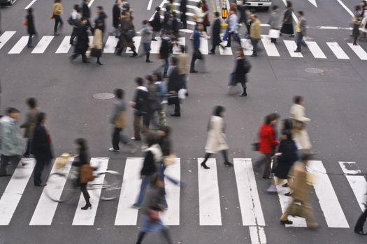 Group of people crossing the street-upper view