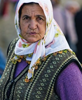 April 2008 Ankara Turkey - traditional old Turkish woman out in the street