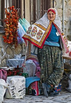 April 2008 Ankara Turkey - traditional old Turkish woman out in the street