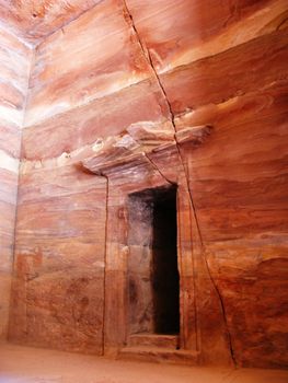 Ancient door in temple of Petra, Jordan, Middle east 