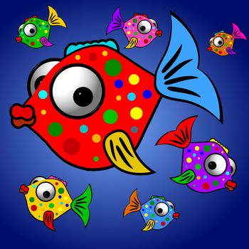illustration ogf 7 colorful fishes