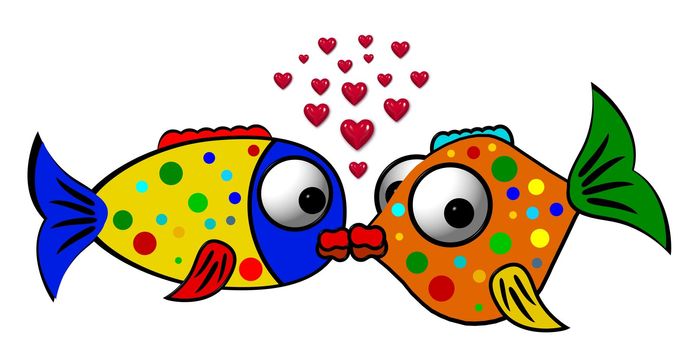 illustration of two kissing fishes