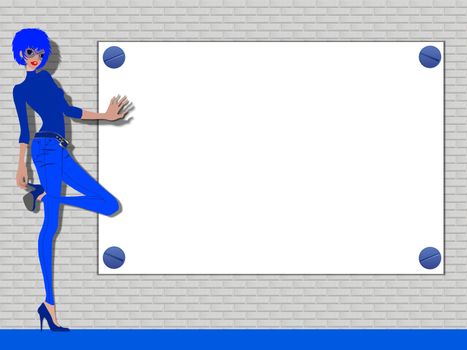 illustration of a sexy blue woman with placard