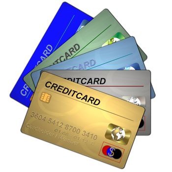3d credit cards in 5 different colors