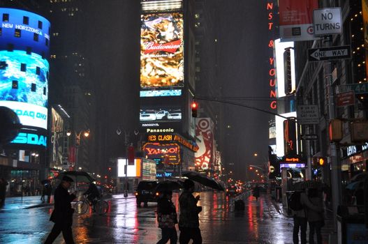 A rainy night at Times Square, New York.