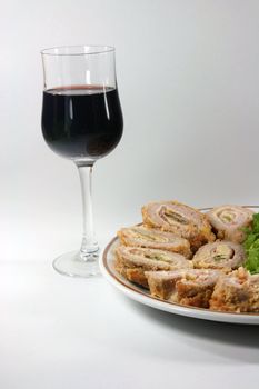 one glass of red wine with diner