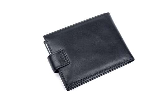 Unused black leather wallet isolated on the white background.